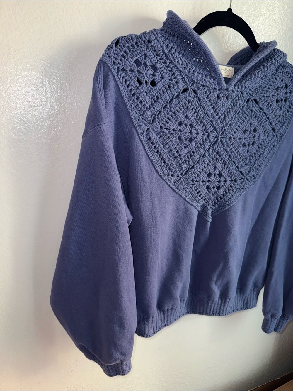 NWOT Free People Jocelyn Crochet Hoodie Sweatshirt Blue Purple XS Bohemian Beach - Picture 8 of 12
